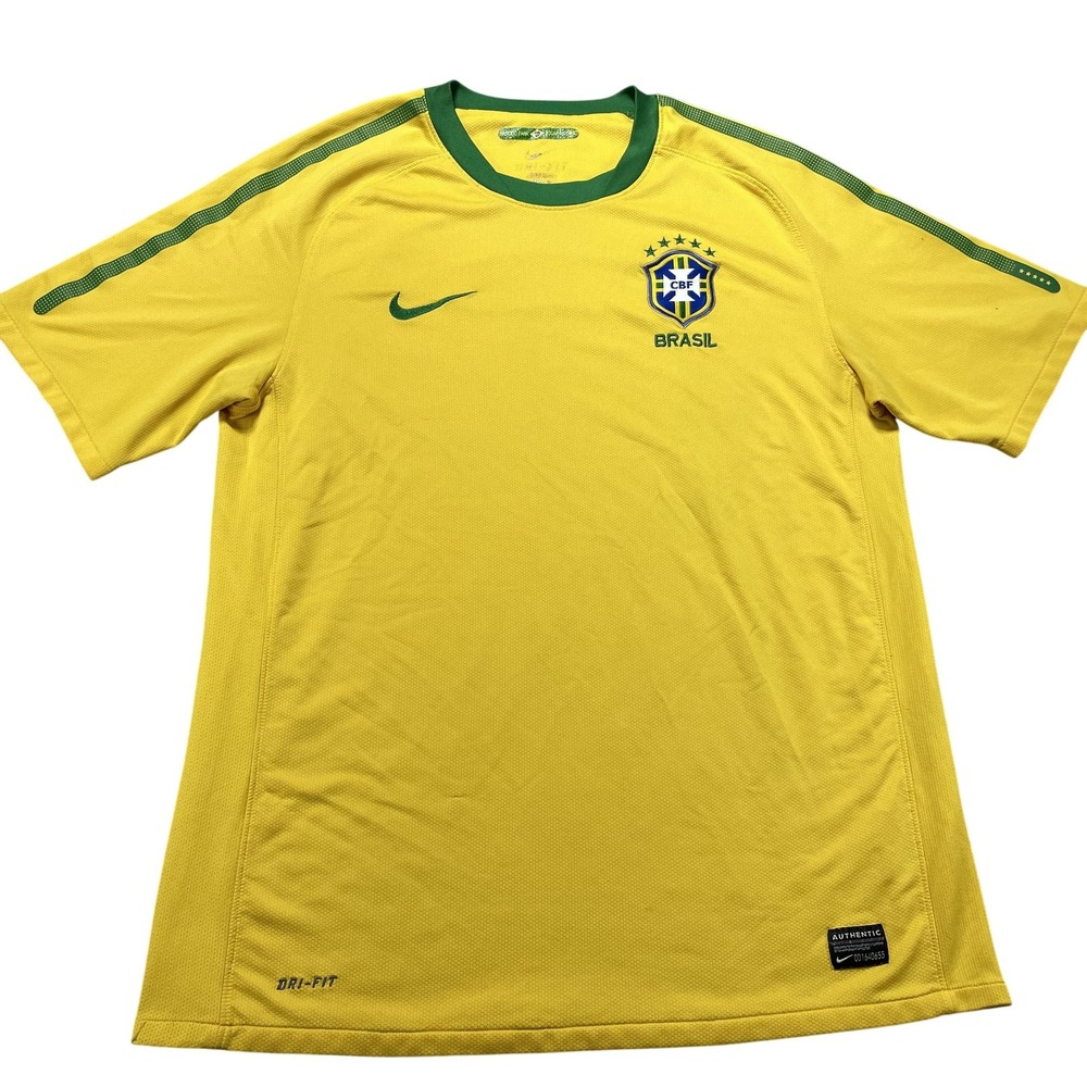 Brazil National Team Jersey Mens Large Yellow Soccer Nike Dri Fit Shirt Brasil